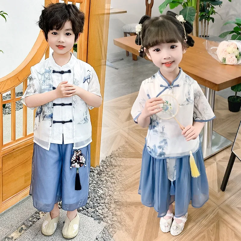 Kids Ethnic Fashion - Summer Chinese Style Set Girls Performance