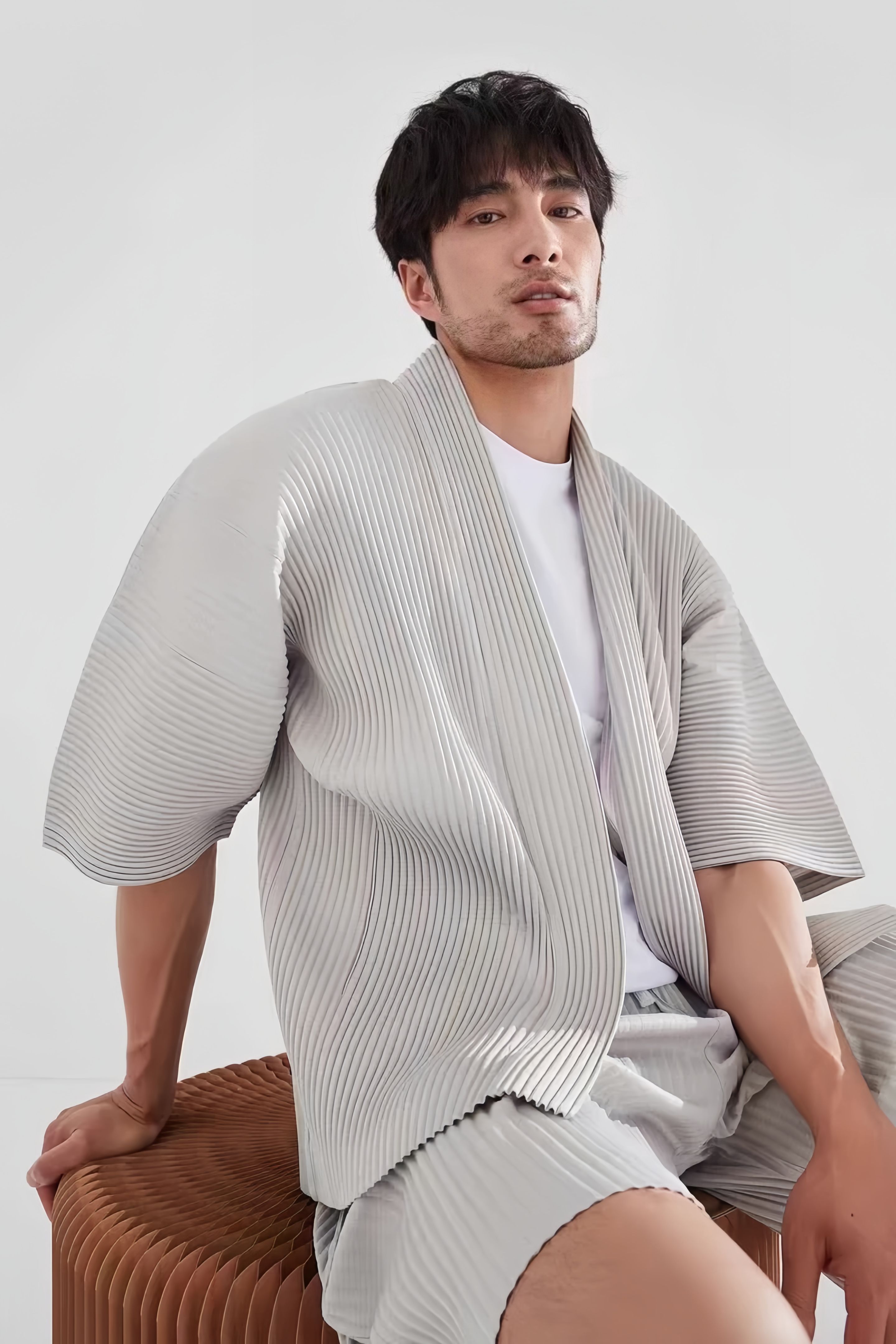 Haori Japanese Jacket - Miyake Pleated Kimono Jacket Men Japanese