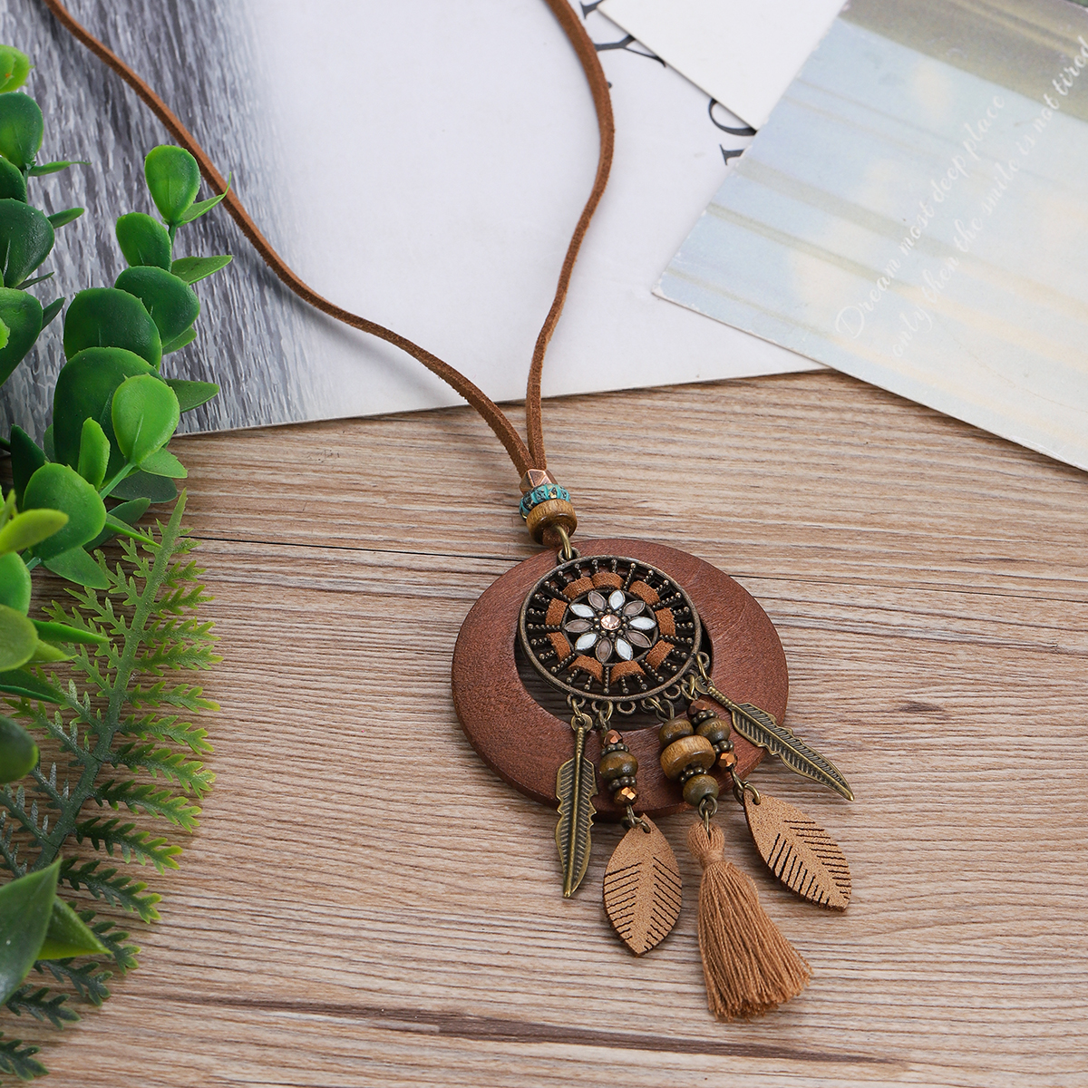 Retro Ethnic Round Wooden Long - đánh giá và giá Ethnic Fashion Wear For Women