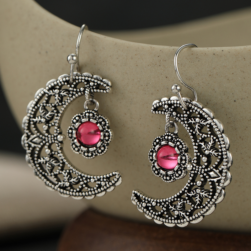 Vintage Inlaid Red Stone Moon  - đánh giá và giá Ethnic Fashion Wear For Women